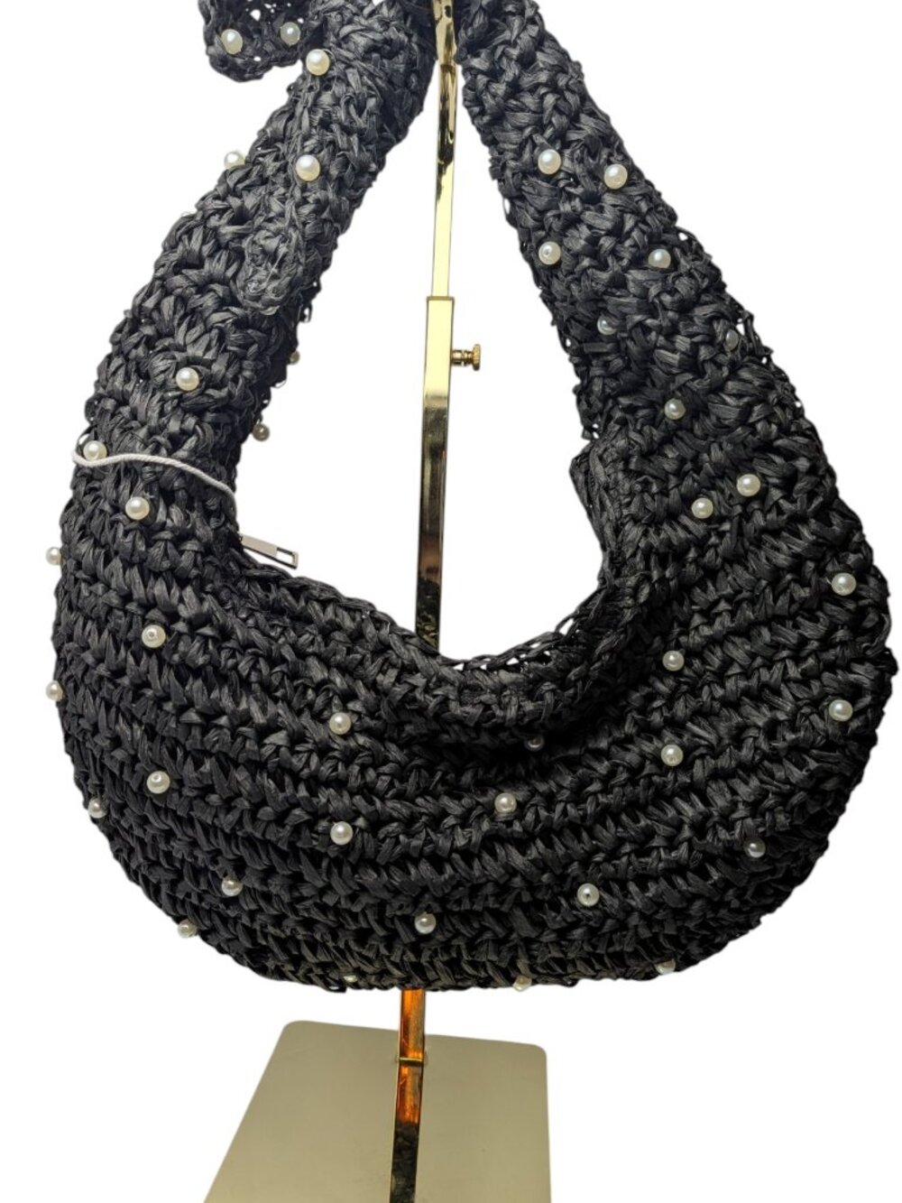 NWT Haute Hippie Black Woven Pearl Beaded Purse